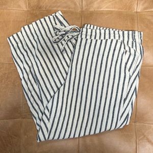 J.CREW TIE-WAIST SEASIDE PANT IN NAVY STRIPE, XL